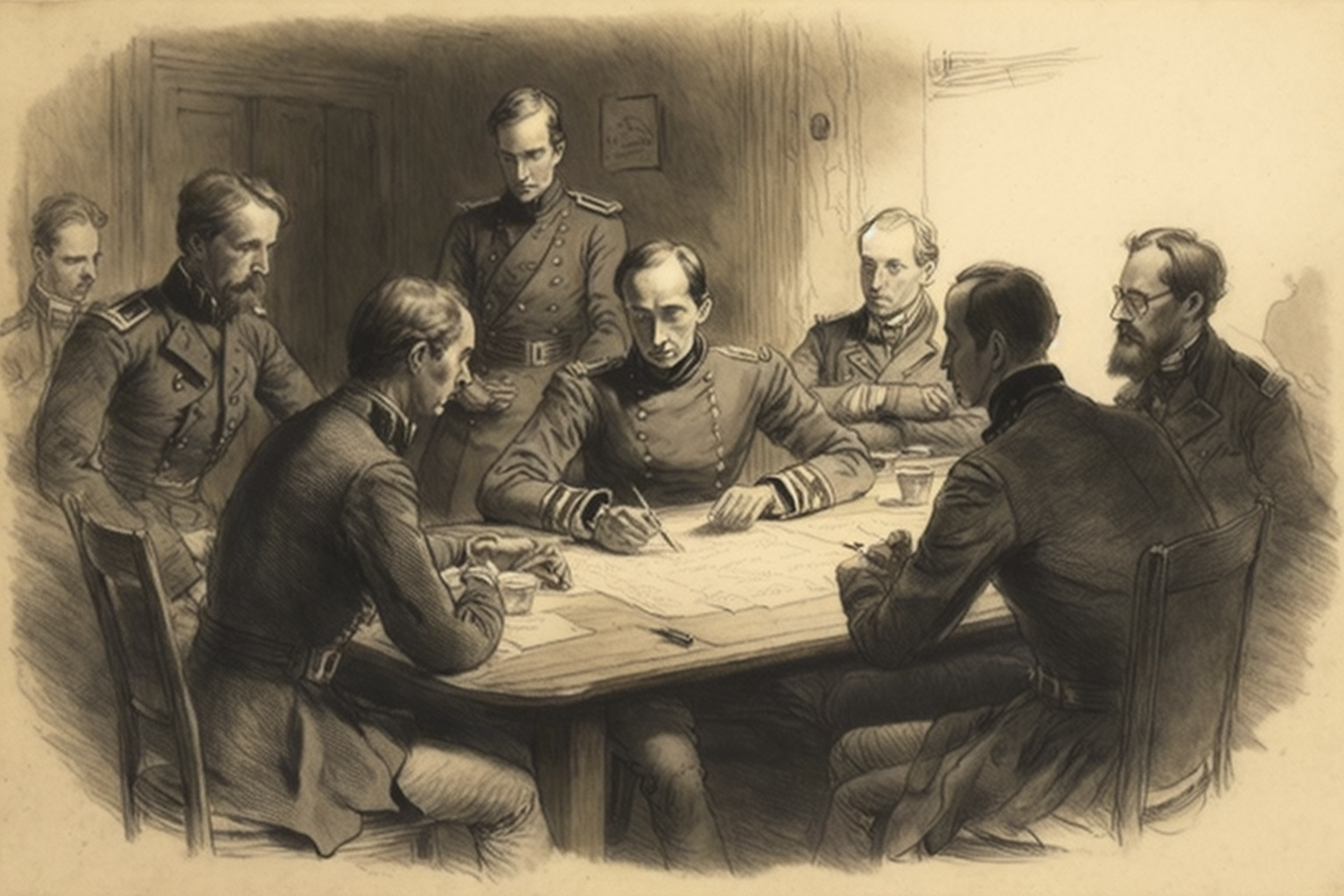 high ranks gathered around a table planning